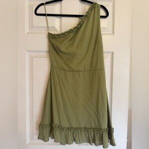 Elegant Olive Green One-Shoulder Dress